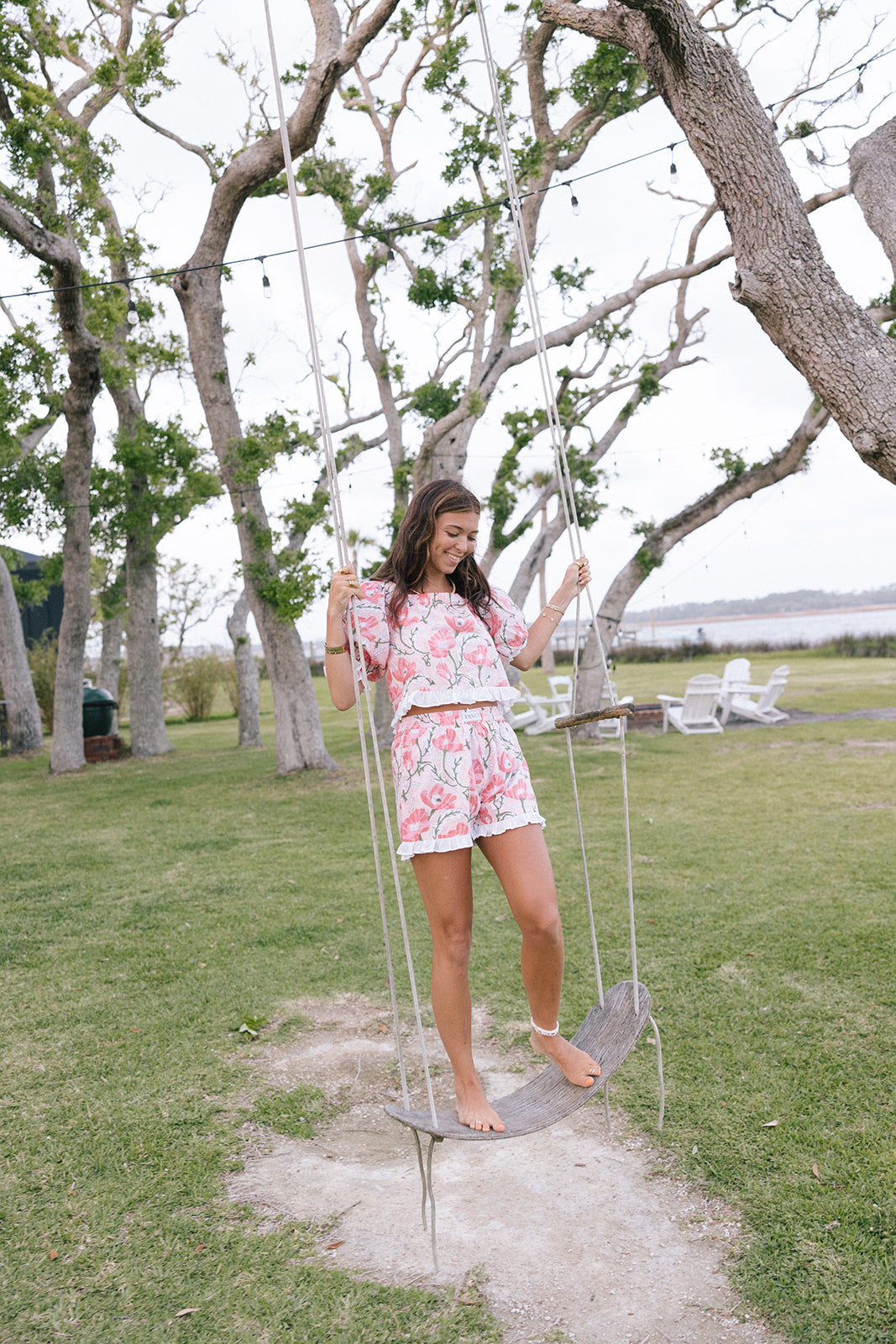 Georgianna Ruffle Trim Set - Peach Floral