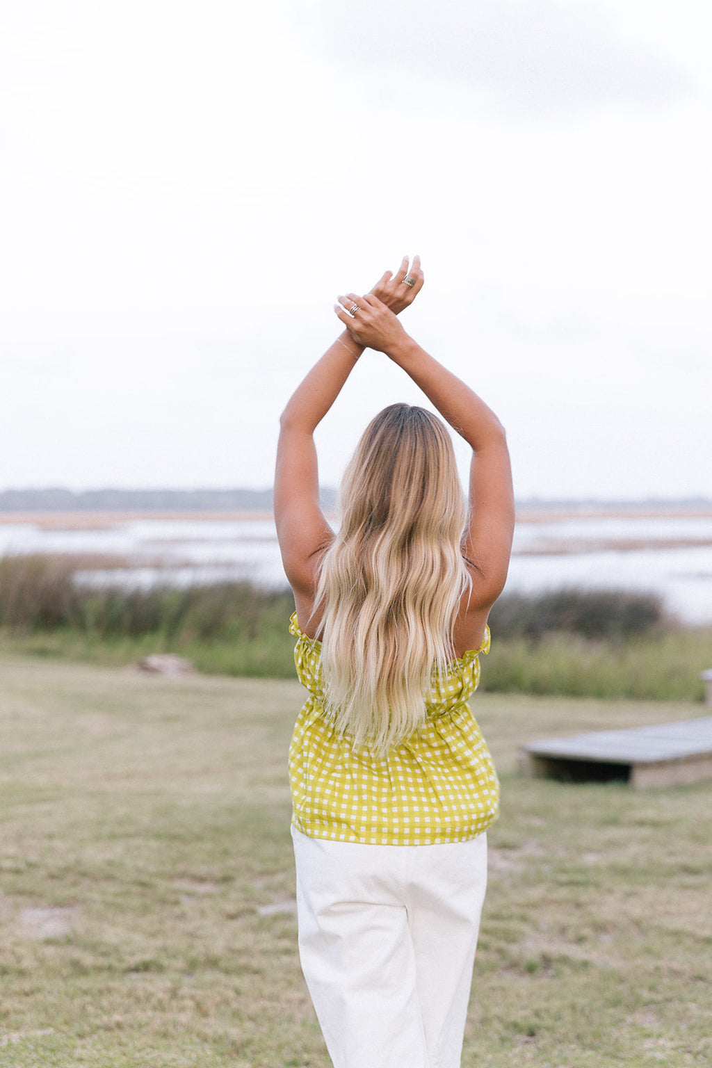Natalie Strapless Top - Lime Green gingham