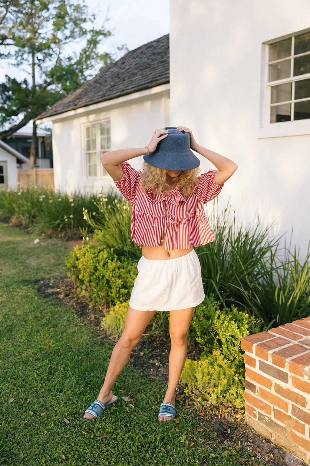 Lydia Peter Pan Collar Blouse - Red/White Striped
