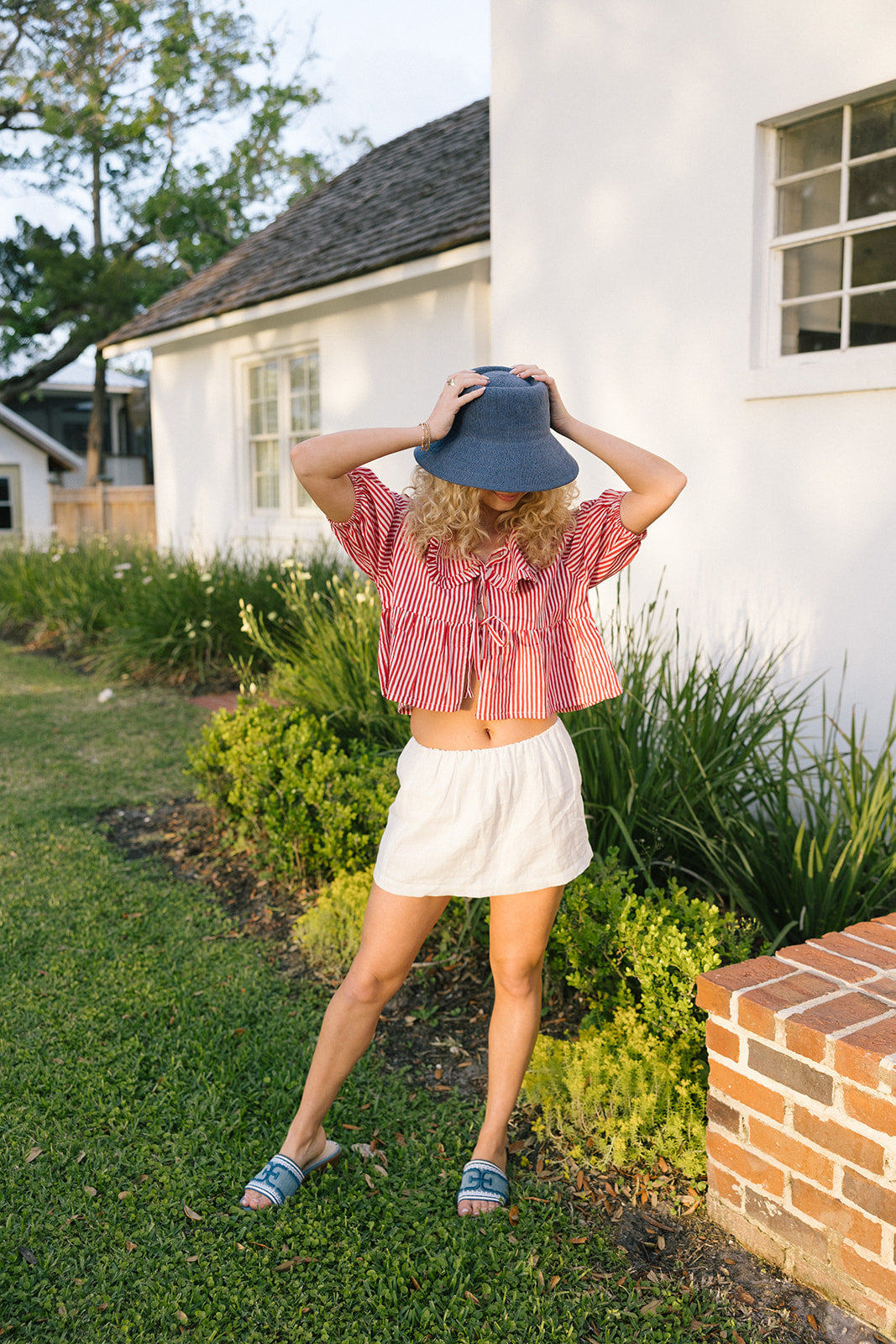 Lydia Peter Pan Collar Blouse - Red/White Striped