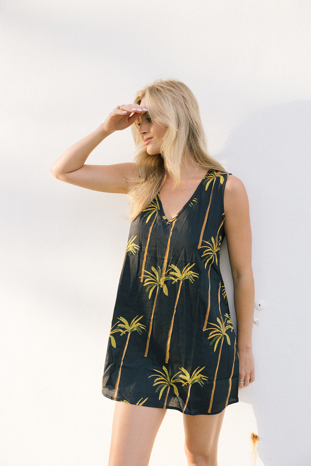 Piper V Neck Mini Dress - Black/Palm