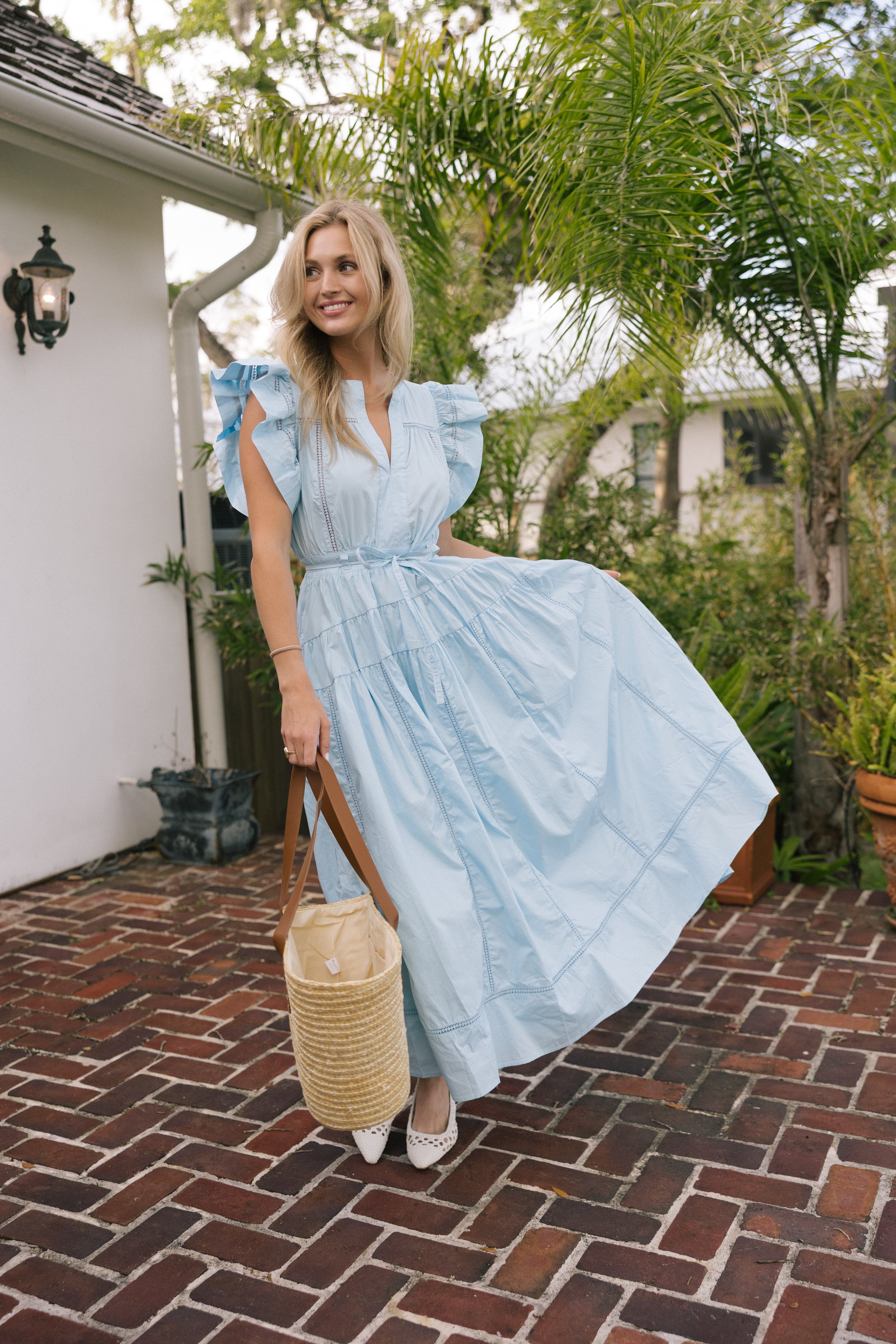 Emory Ruffle Sleeve Maxi Dress - Lt Blue