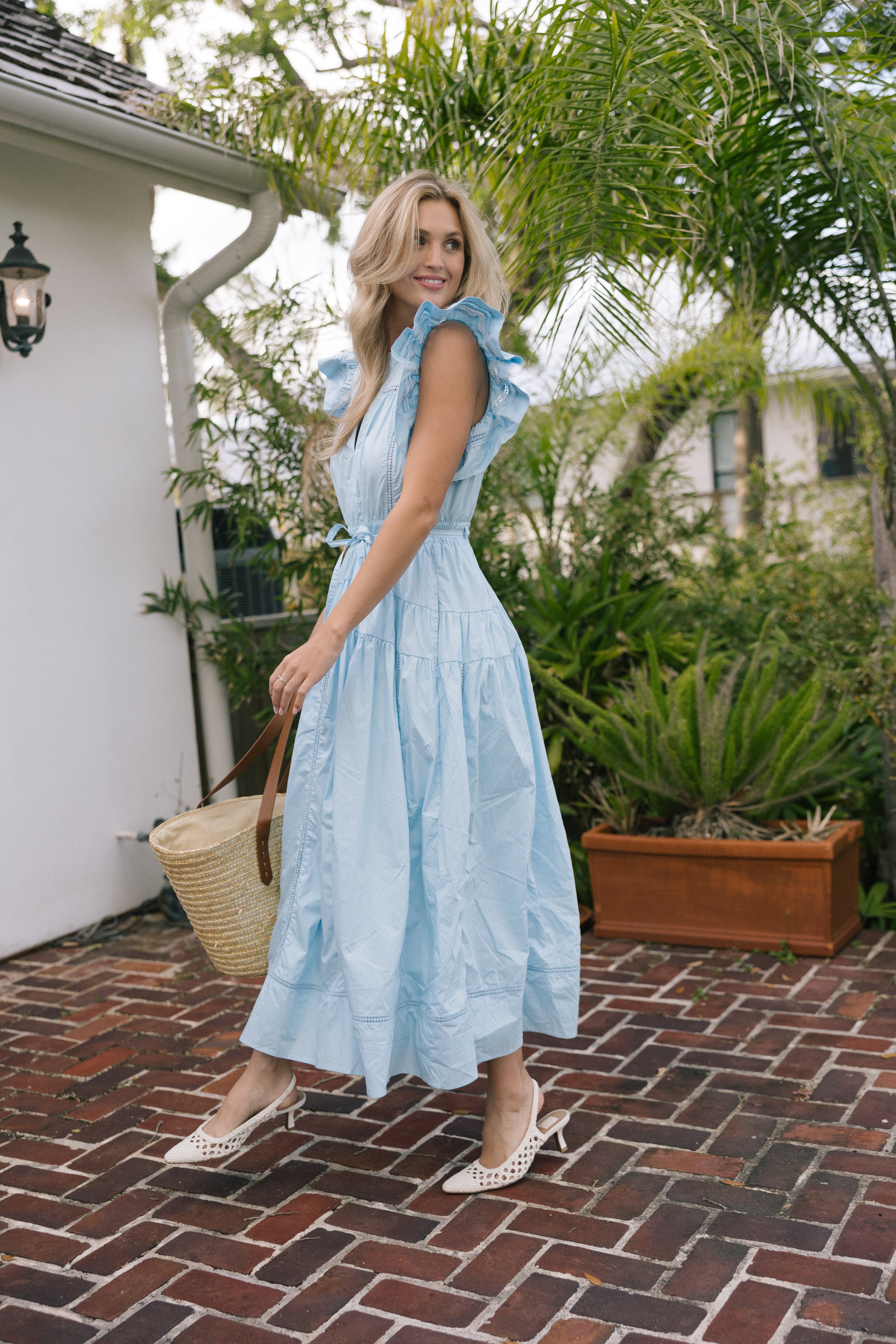 Emory Ruffle Sleeve Maxi Dress - Lt Blue