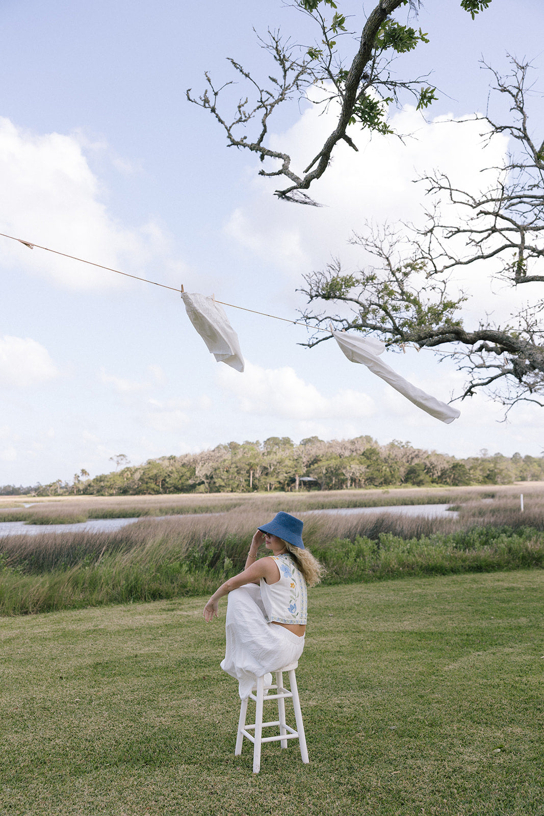 Lily Front Tie Vest - Off White/Blue Multi Floral