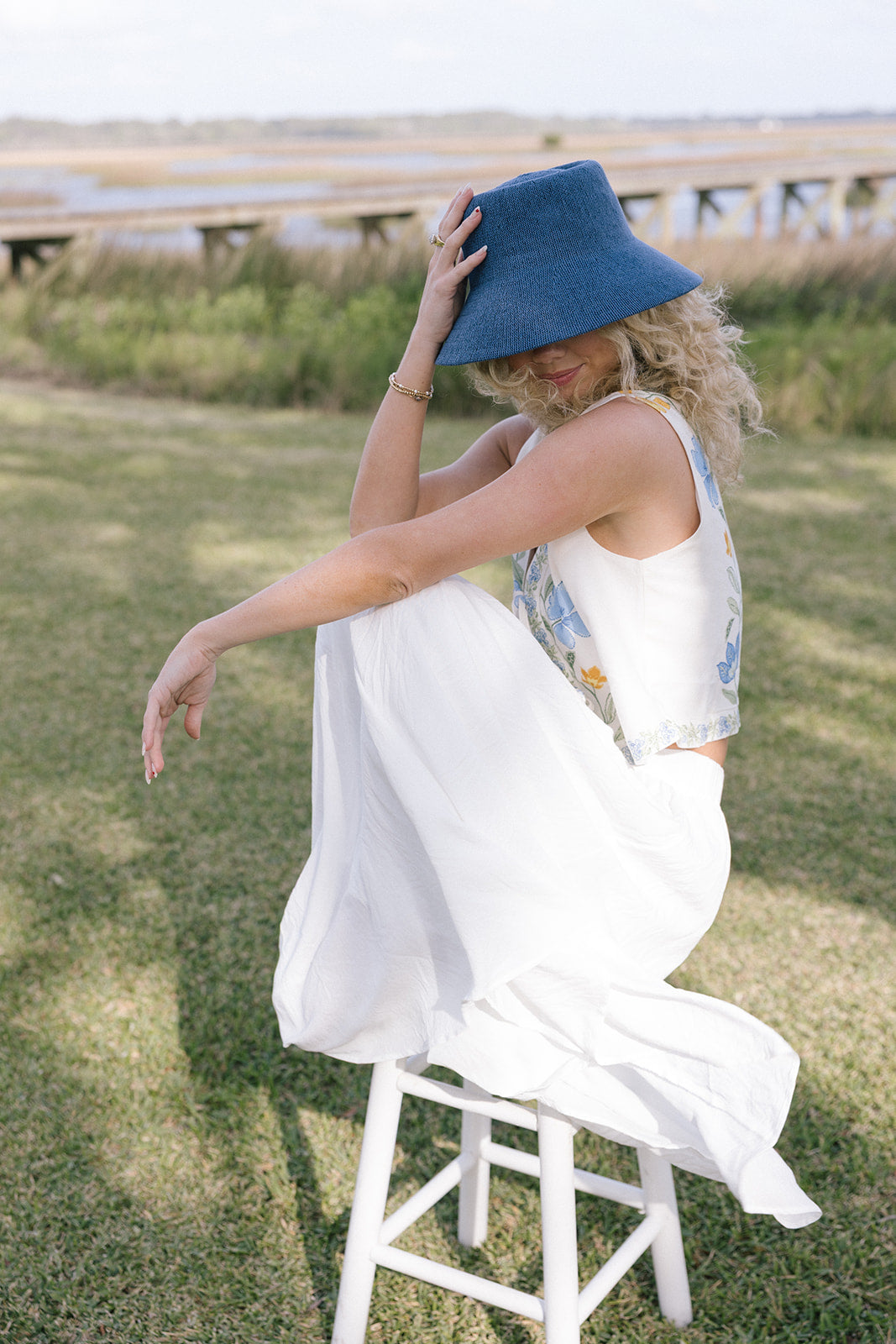 Lily Front Tie Vest - Off White/Blue Multi Floral