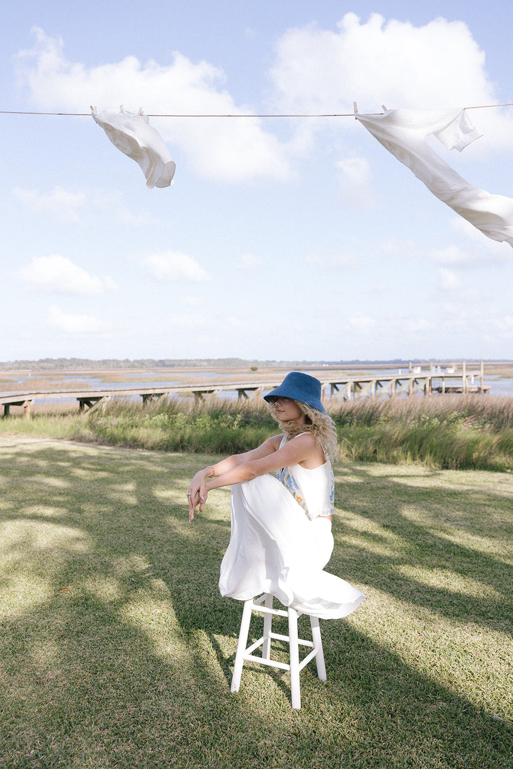 Lily Front Tie Vest - Off White/Blue Multi Floral