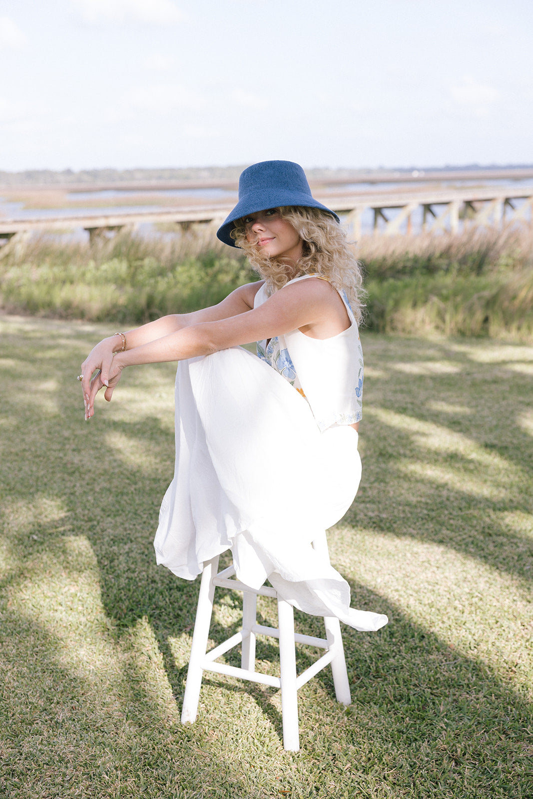 Lily Front Tie Vest - Off White/Blue Multi Floral