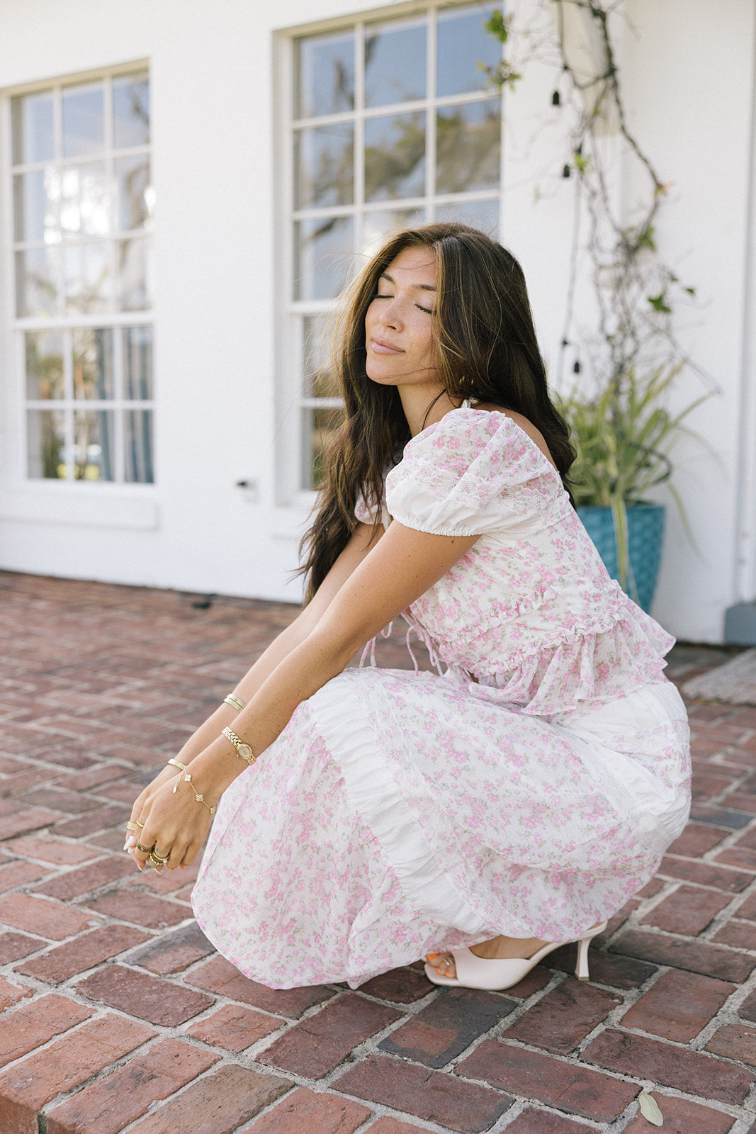 Claire Lace Trim Midi Skirt - White / Pink