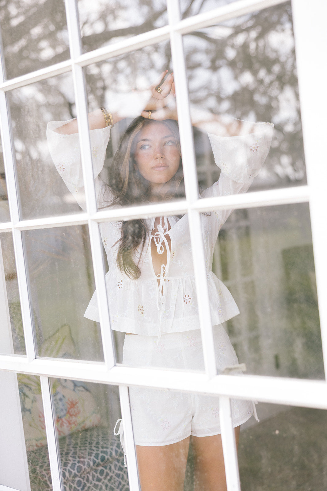 Kali Floral Tie Shirt - White/Pink/Yellow