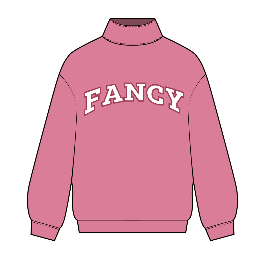 Fancy Oversized Fleece Mockneck - Hibiscus/White