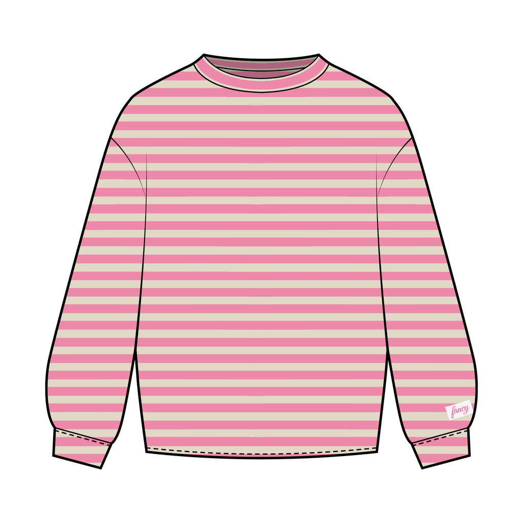 Fancy Striped Long Sleeve Top - Hibiscus/Cream