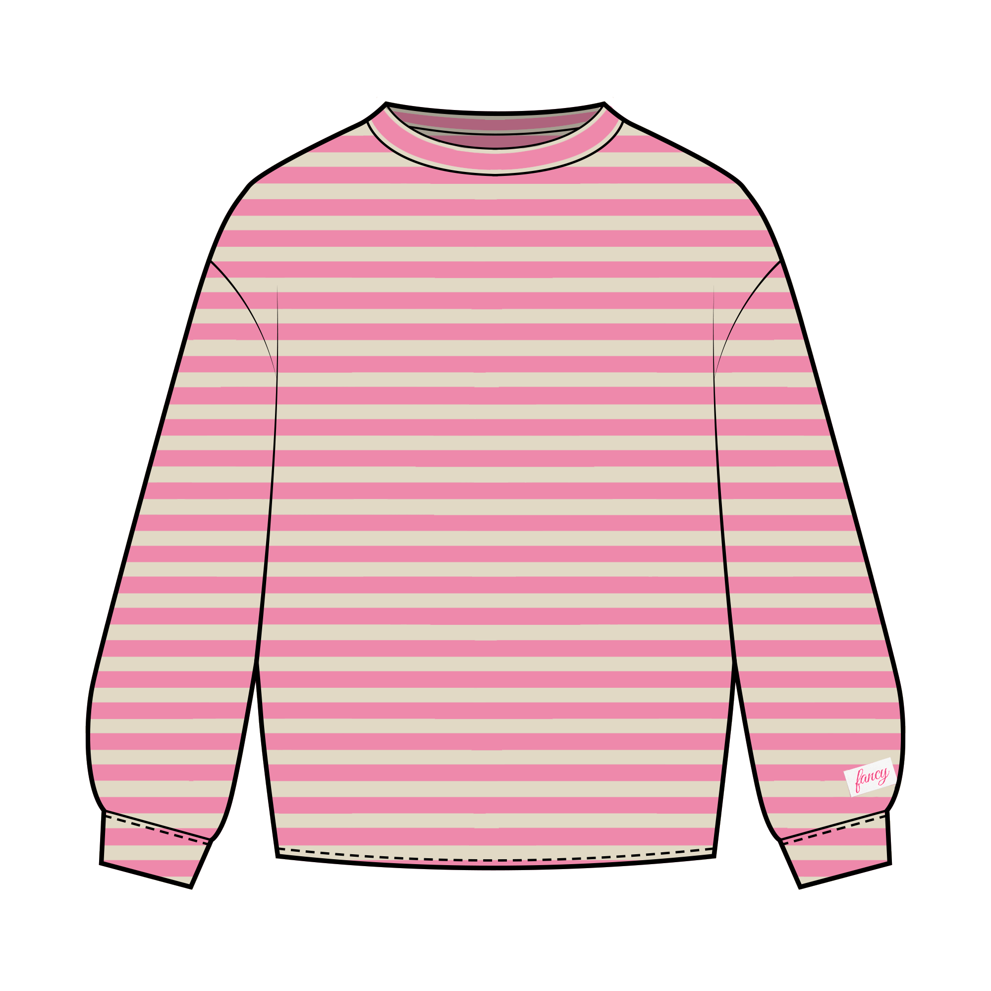 Fancy Striped Long Sleeve Top - Hibiscus/Cream