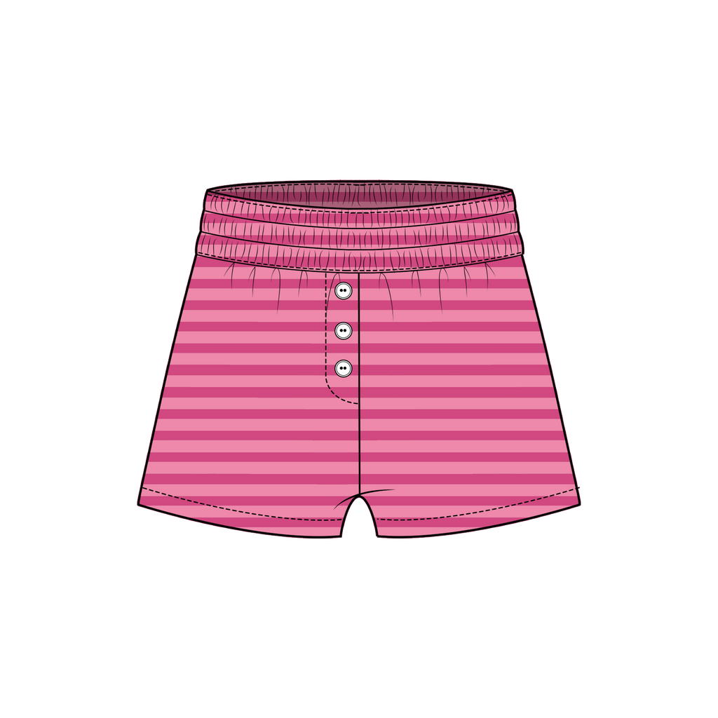 Fancy Striped Button Shorts - Hibiscus/Paradise Pinks