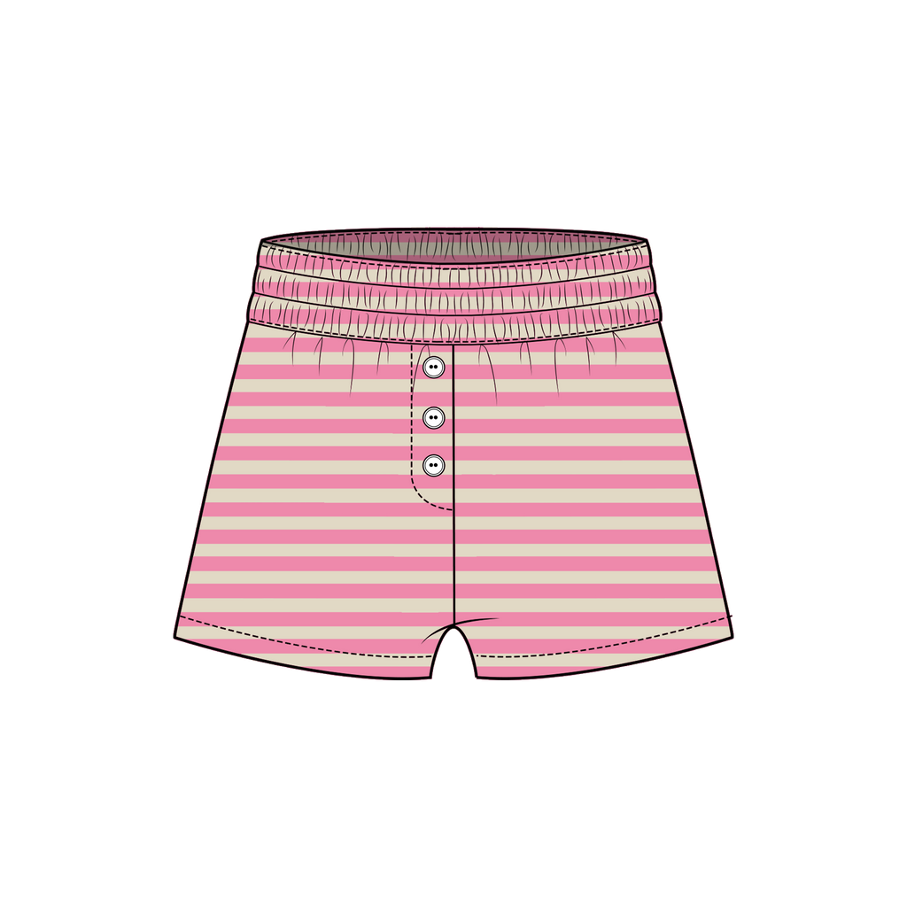 Fancy Striped Button Shorts - Hibiscus/Cream