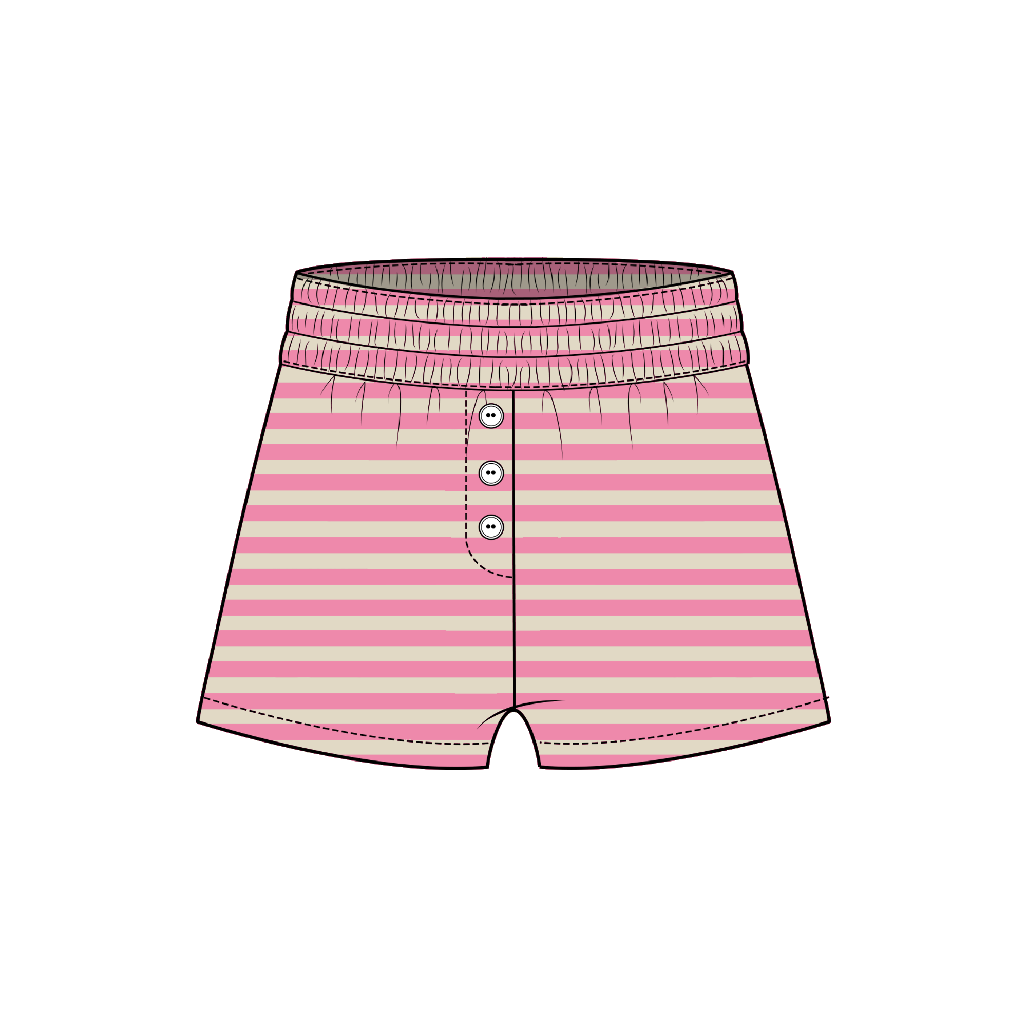 Fancy Striped Button Shorts - Hibiscus/Cream