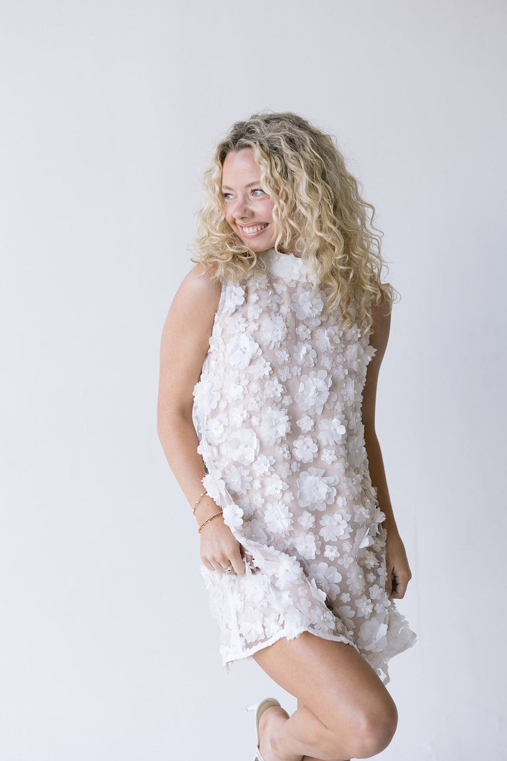 Sasha High Neck Dress - White