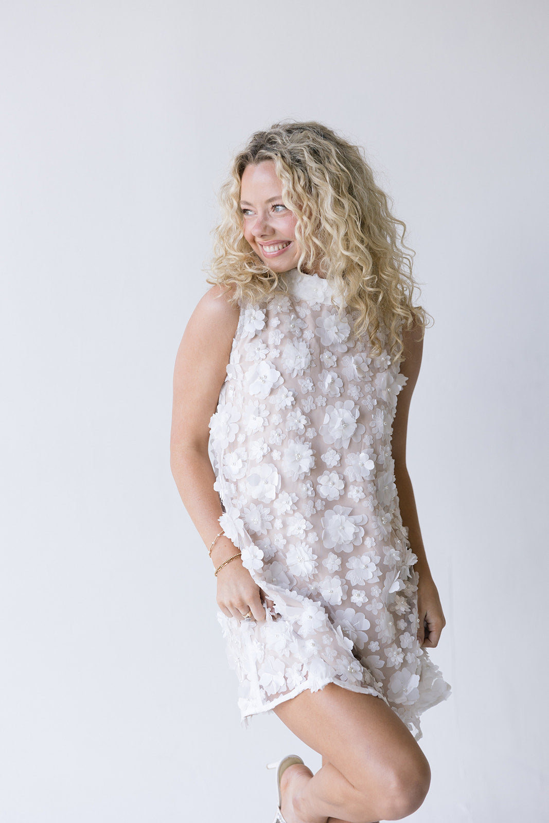 Sasha High Neck Dress - White