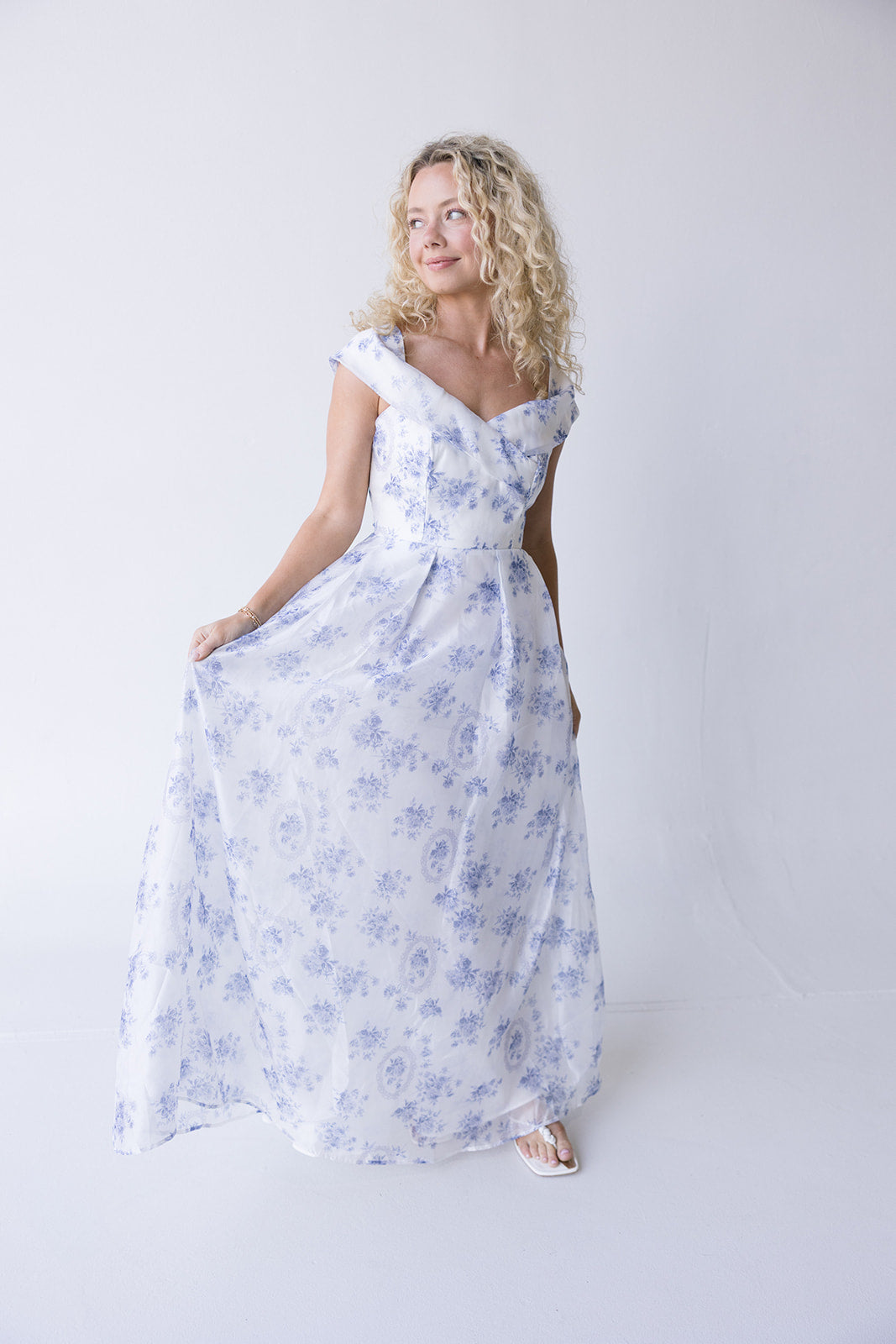 Grace Off Shoulder Floral Maxi Dress - Blue