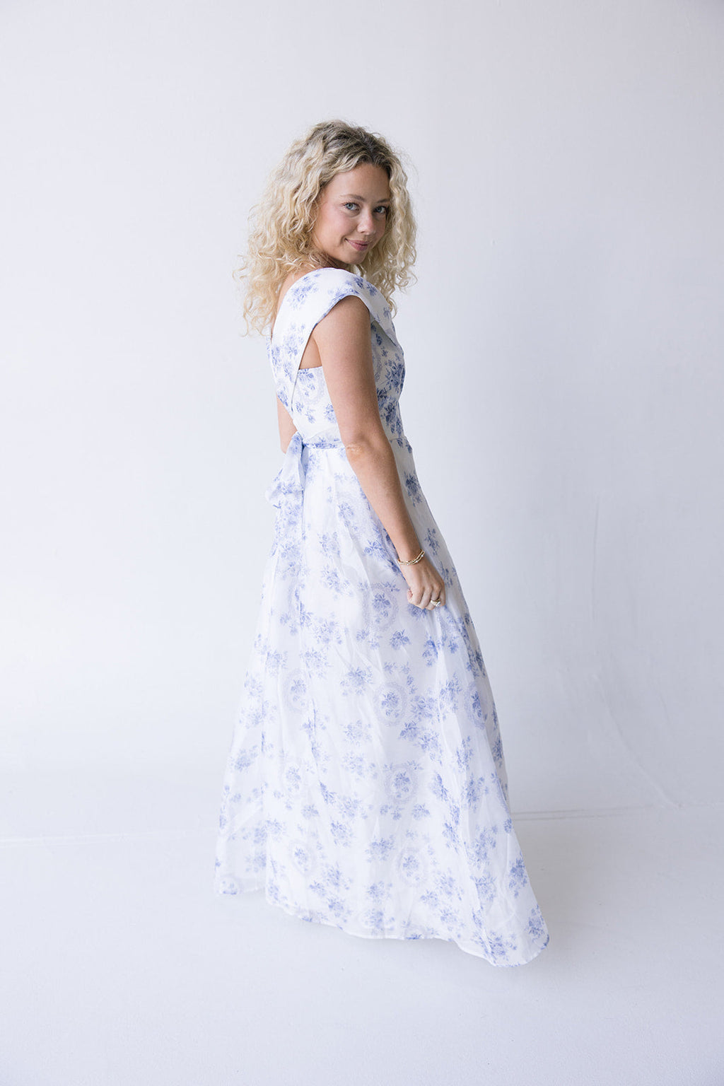 Grace Off Shoulder Floral Maxi Dress - Blue