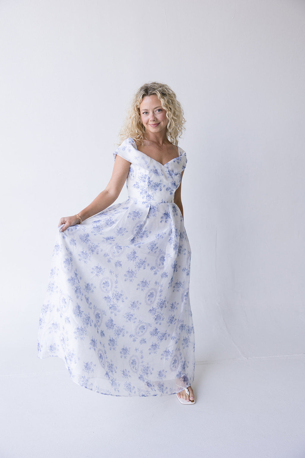 Grace Off Shoulder Floral Maxi Dress - Blue