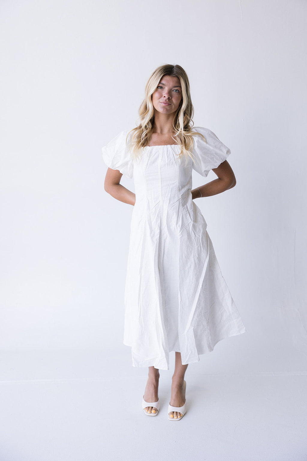 Dune Puff Sleeve Midi Dress - White