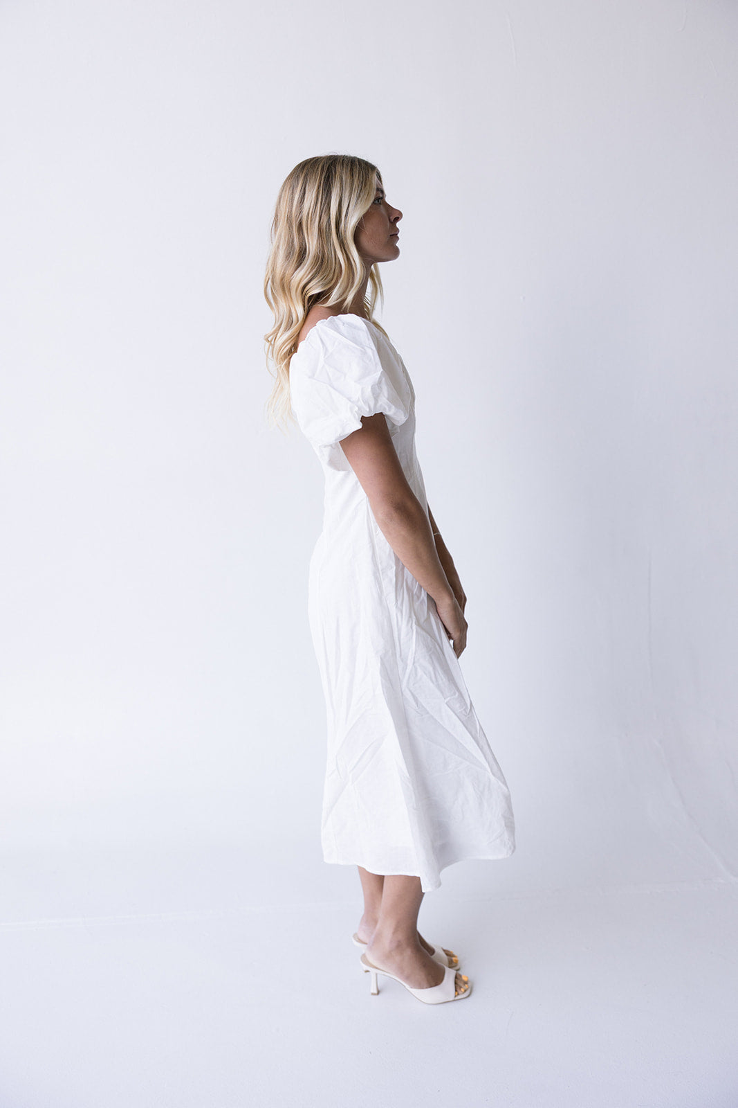 Dune Puff Sleeve Midi Dress - White