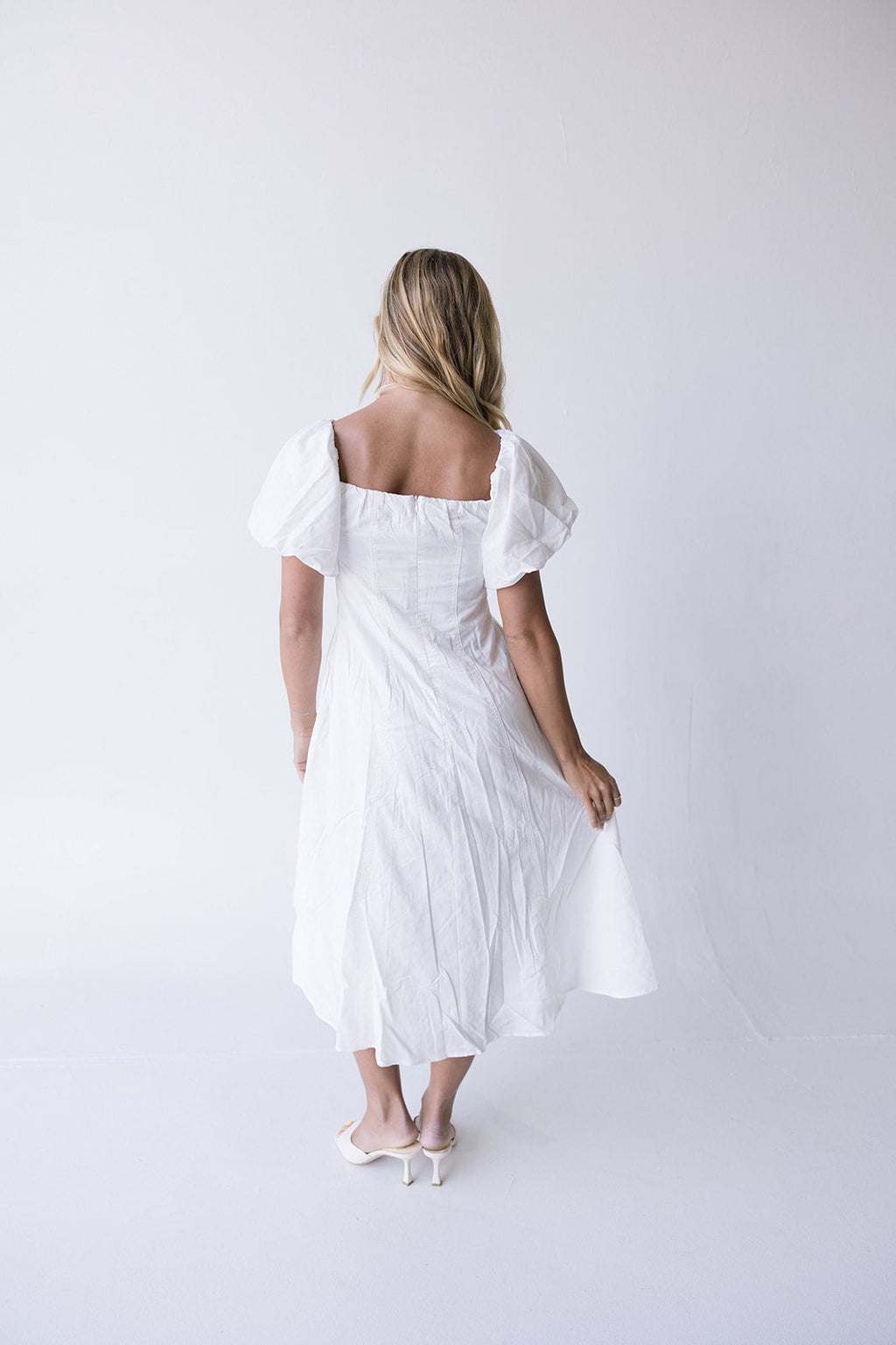 Dune Puff Sleeve Midi Dress - White