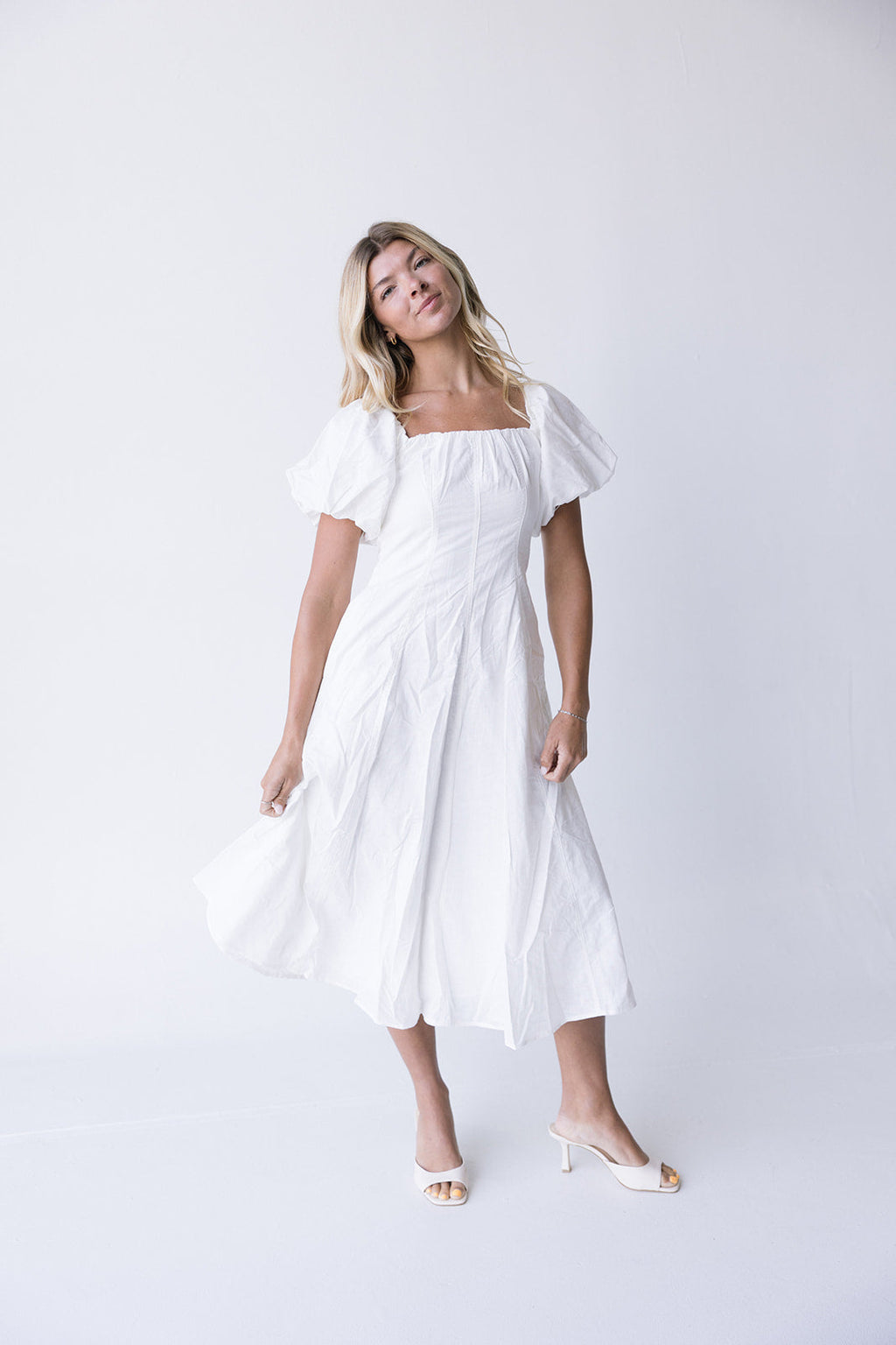 Dune Puff Sleeve Midi Dress - White