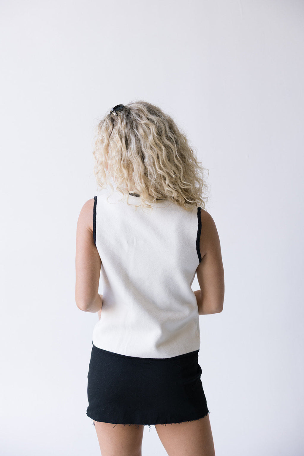 Hallie Knit Button Vest - White/Black