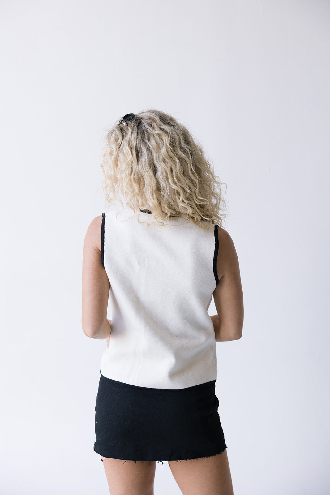 Hallie Knit Button Vest - White/Black