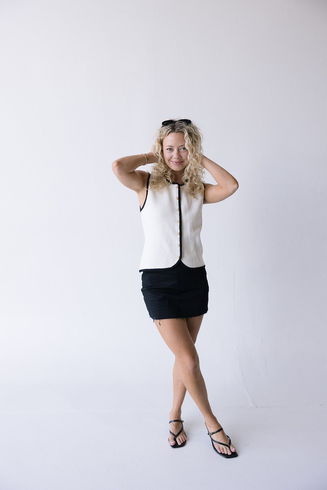 Hallie Knit Button Vest - White/Black