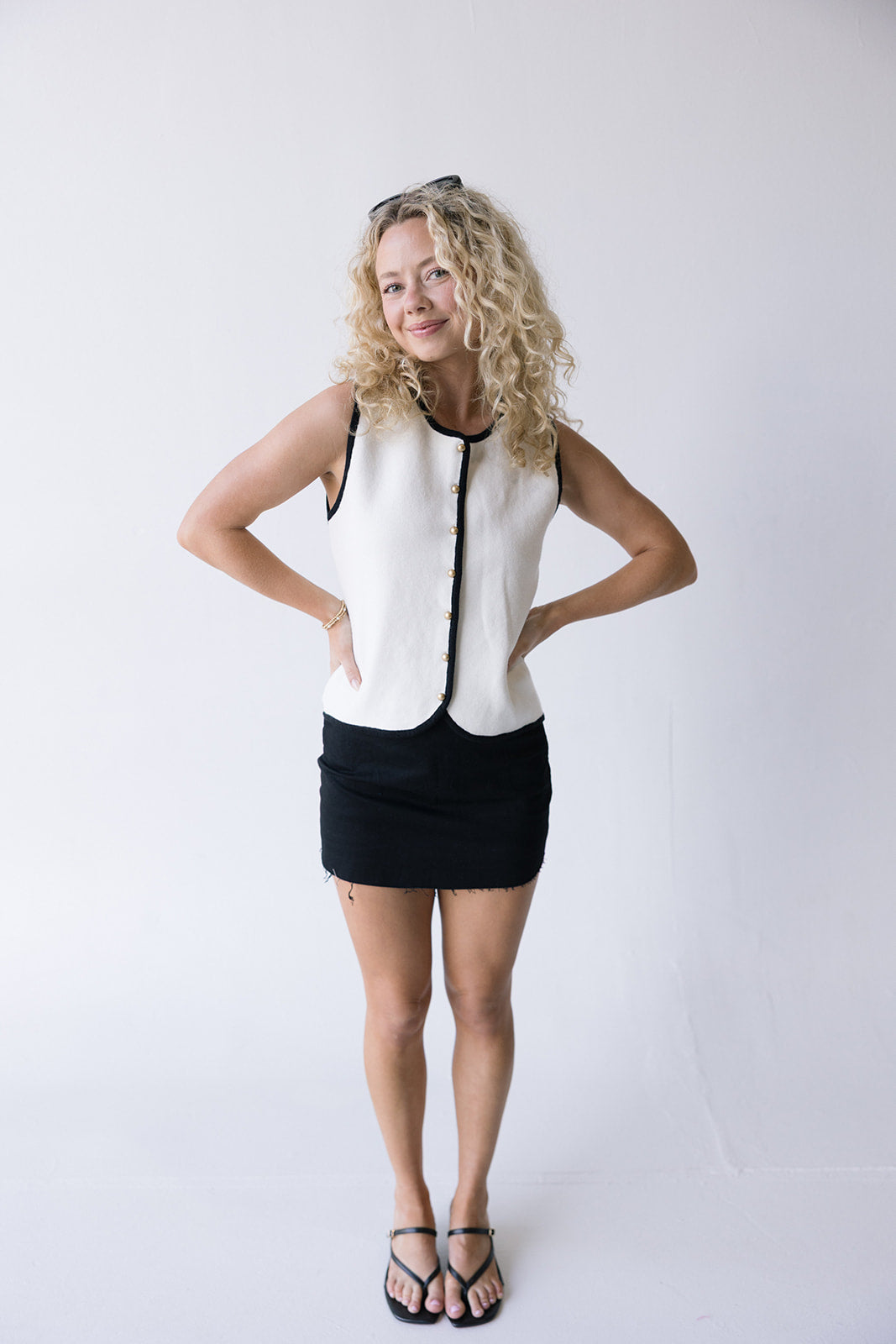 Hallie Knit Button Vest - White/Black