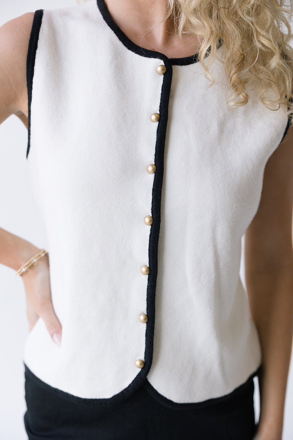 Hallie Knit Button Vest - White/Black