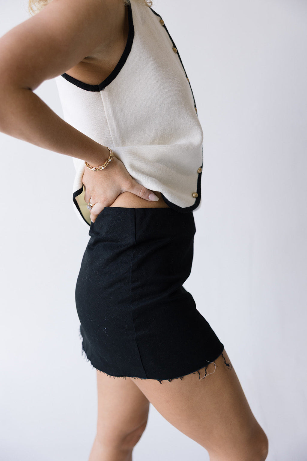 Hallie Knit Button Vest - White/Black