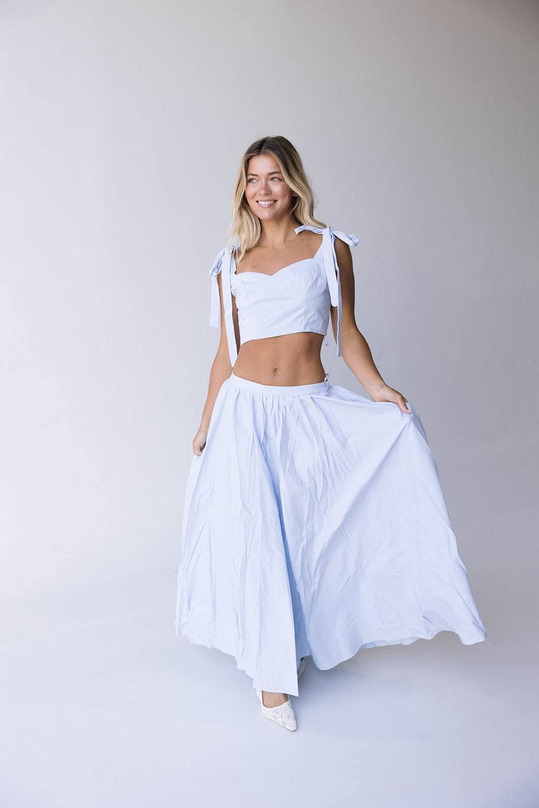 Maris Top and Midi Skirt Set - Lt Blue