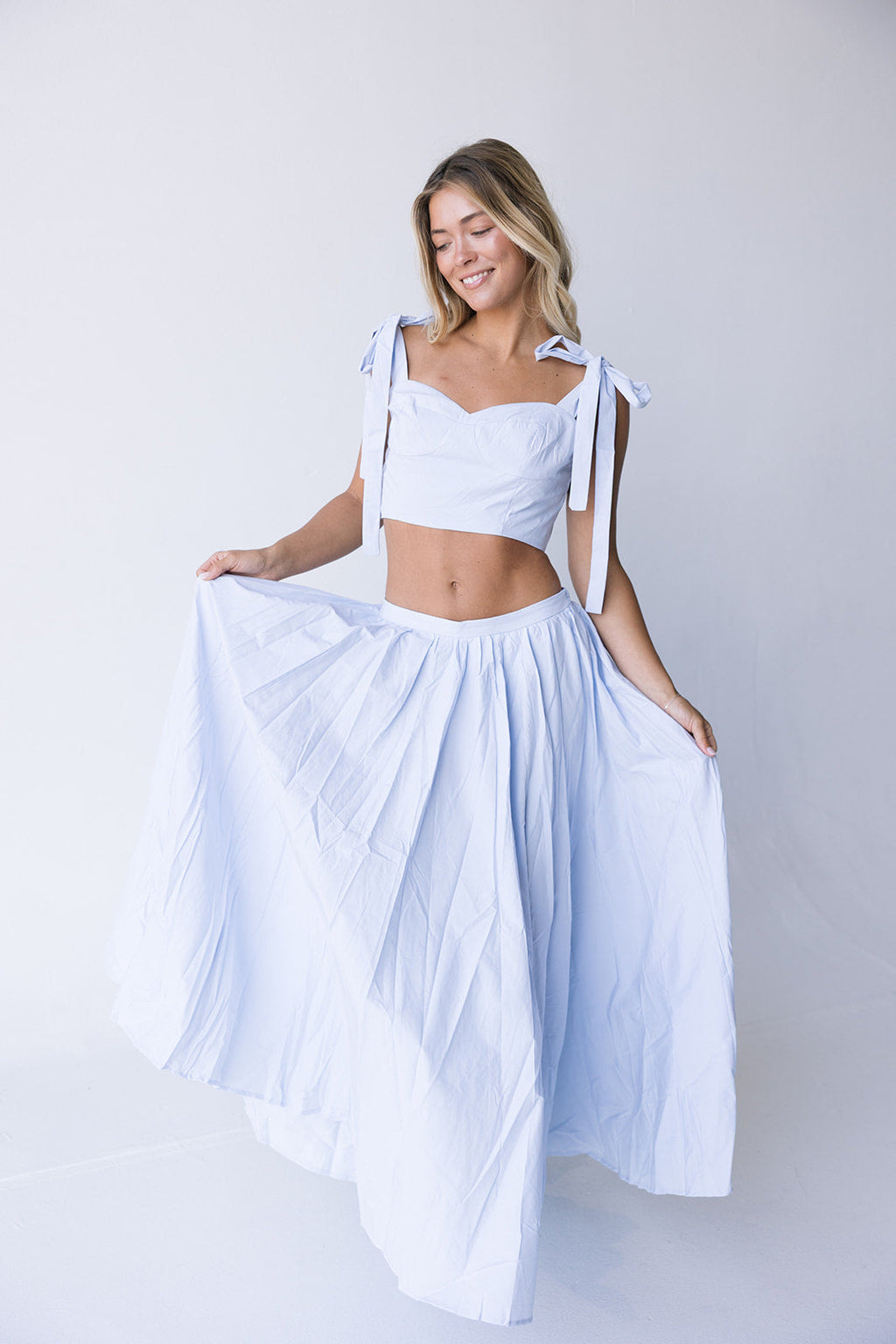 Maris Top and Midi Skirt Set - Lt Blue