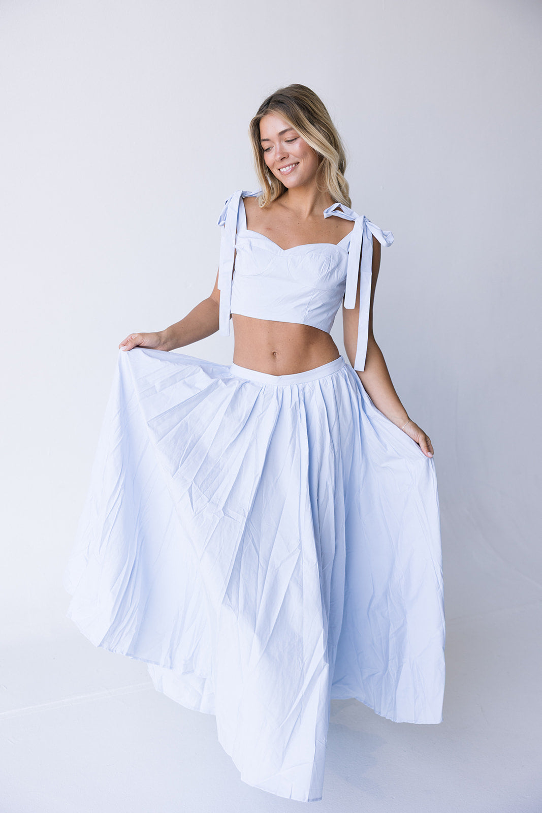 Maris Top and Midi Skirt Set - Lt Blue