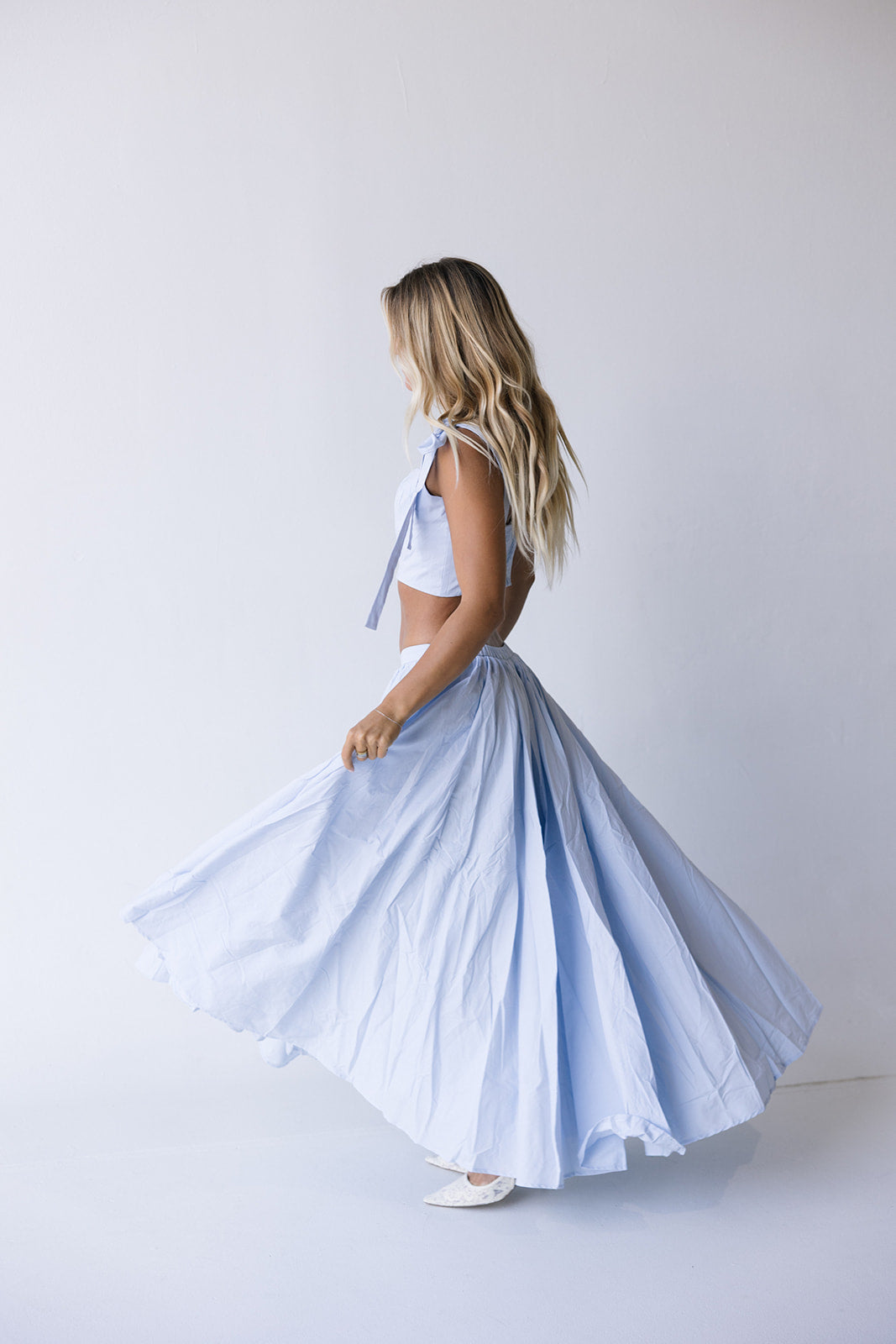 Maris Top and Midi Skirt Set - Lt Blue