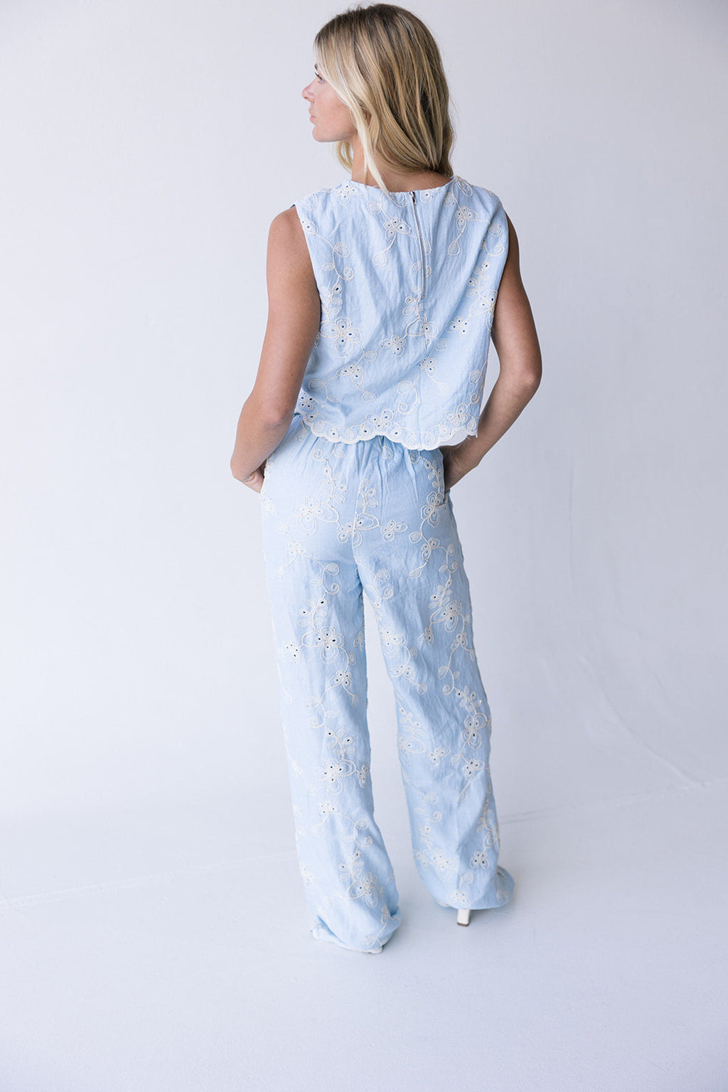 Emilia Eyelet Scalloped Set - Powder Blue