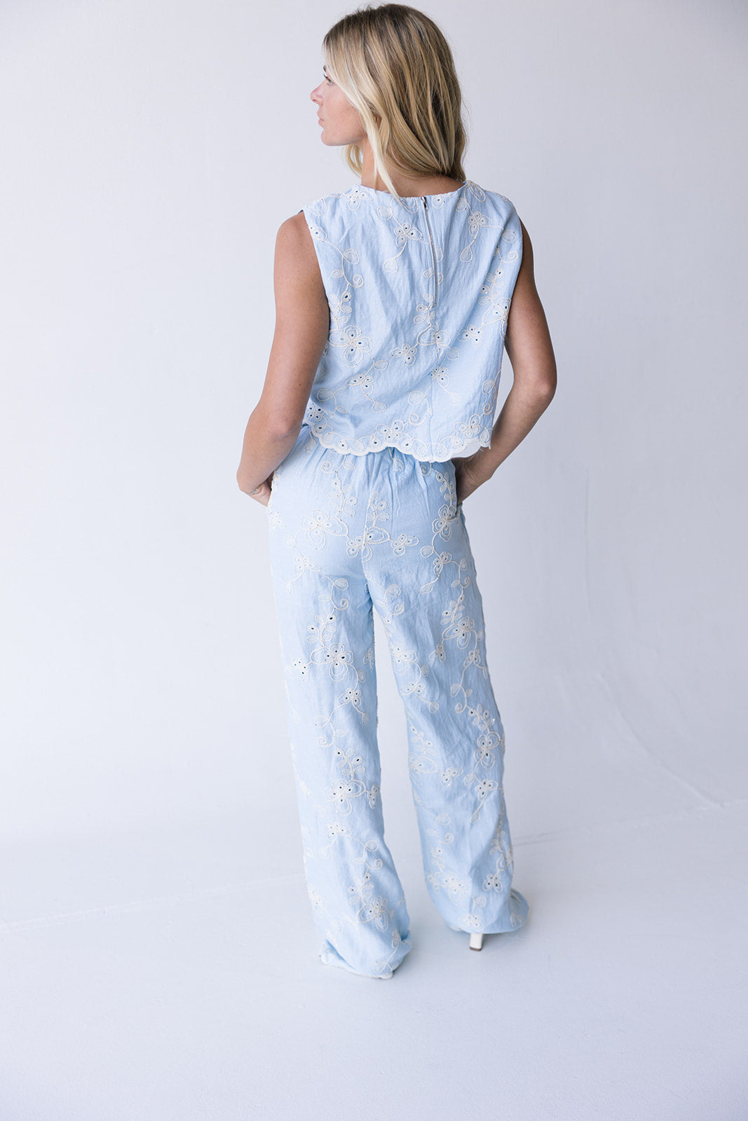 Emilia Eyelet Scalloped Set - Powder Blue