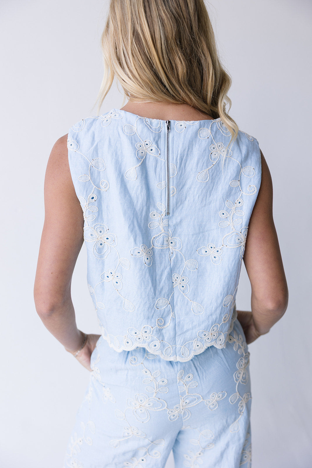 Emilia Eyelet Scalloped Set - Powder Blue