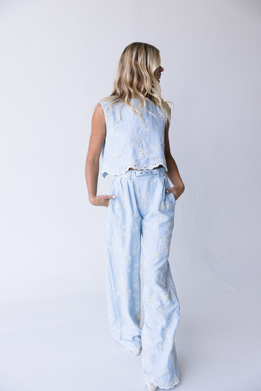 Emilia Eyelet Scalloped Set - Powder Blue