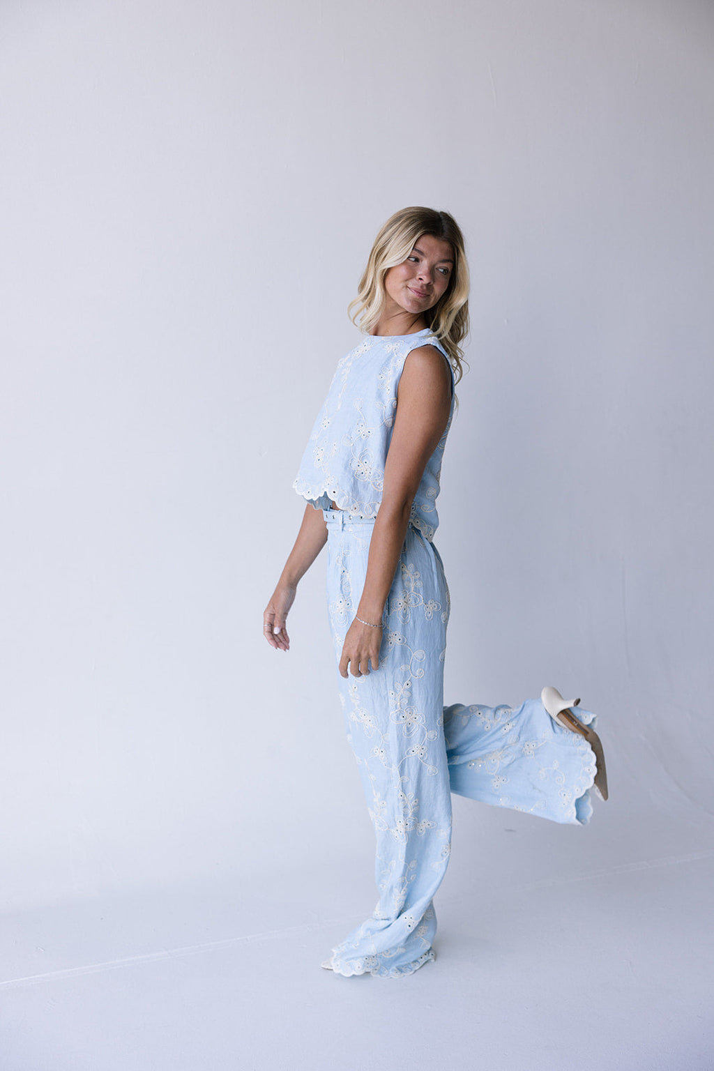 Emilia Eyelet Scalloped Set - Powder Blue