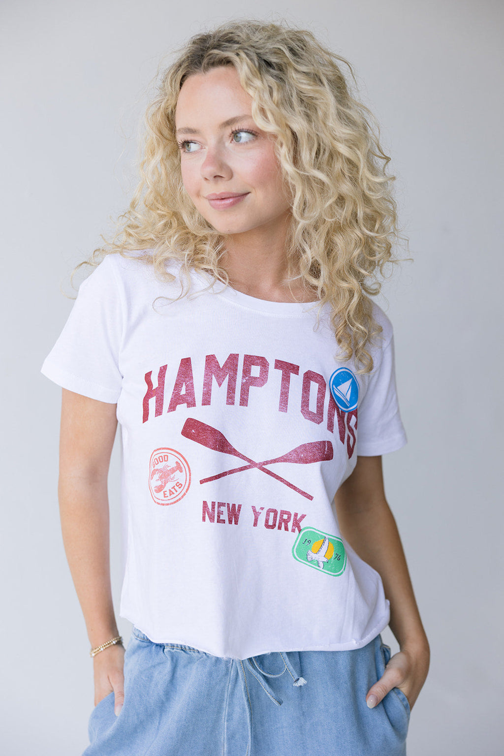 Hamptons Boyfriend Crop Top - White