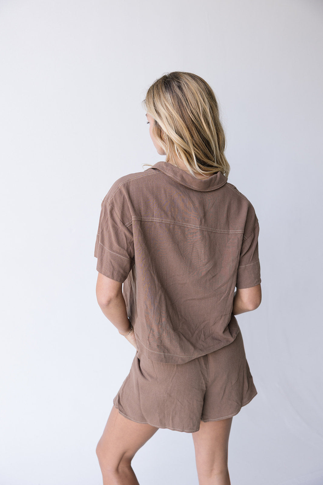 Paige Linen Short Set-Brown