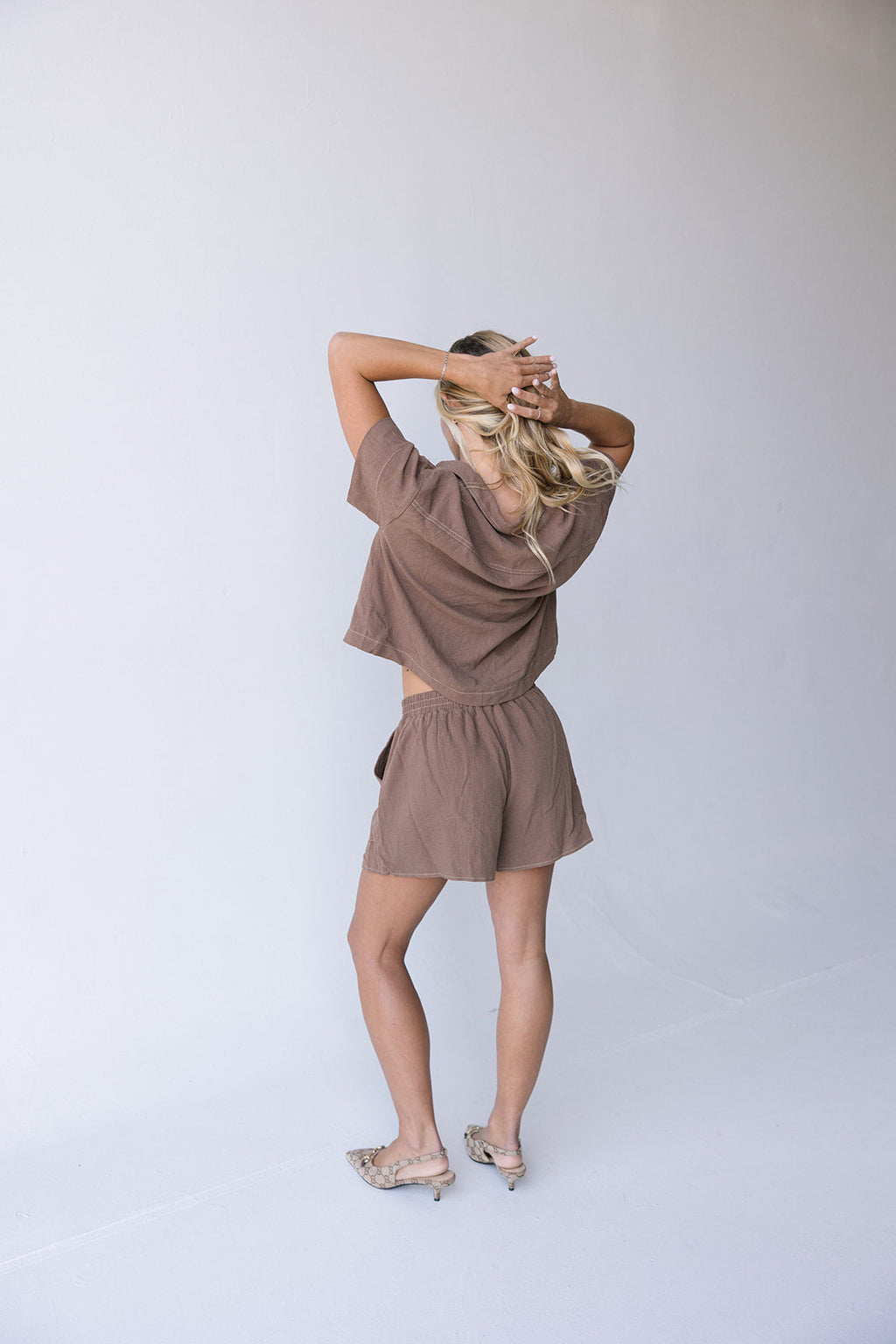 Paige Linen Short Set-Brown