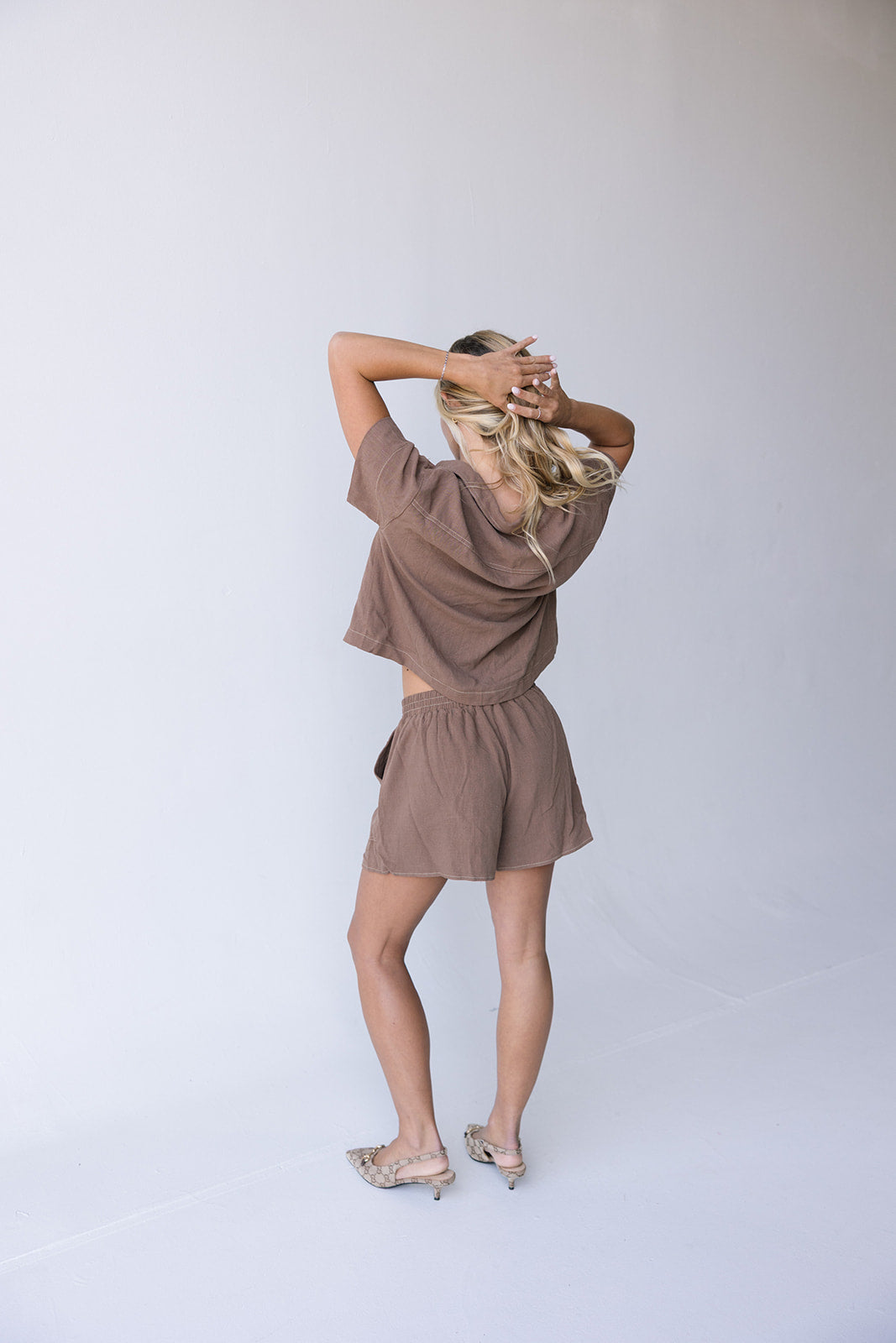 Paige Linen Short Set-Brown