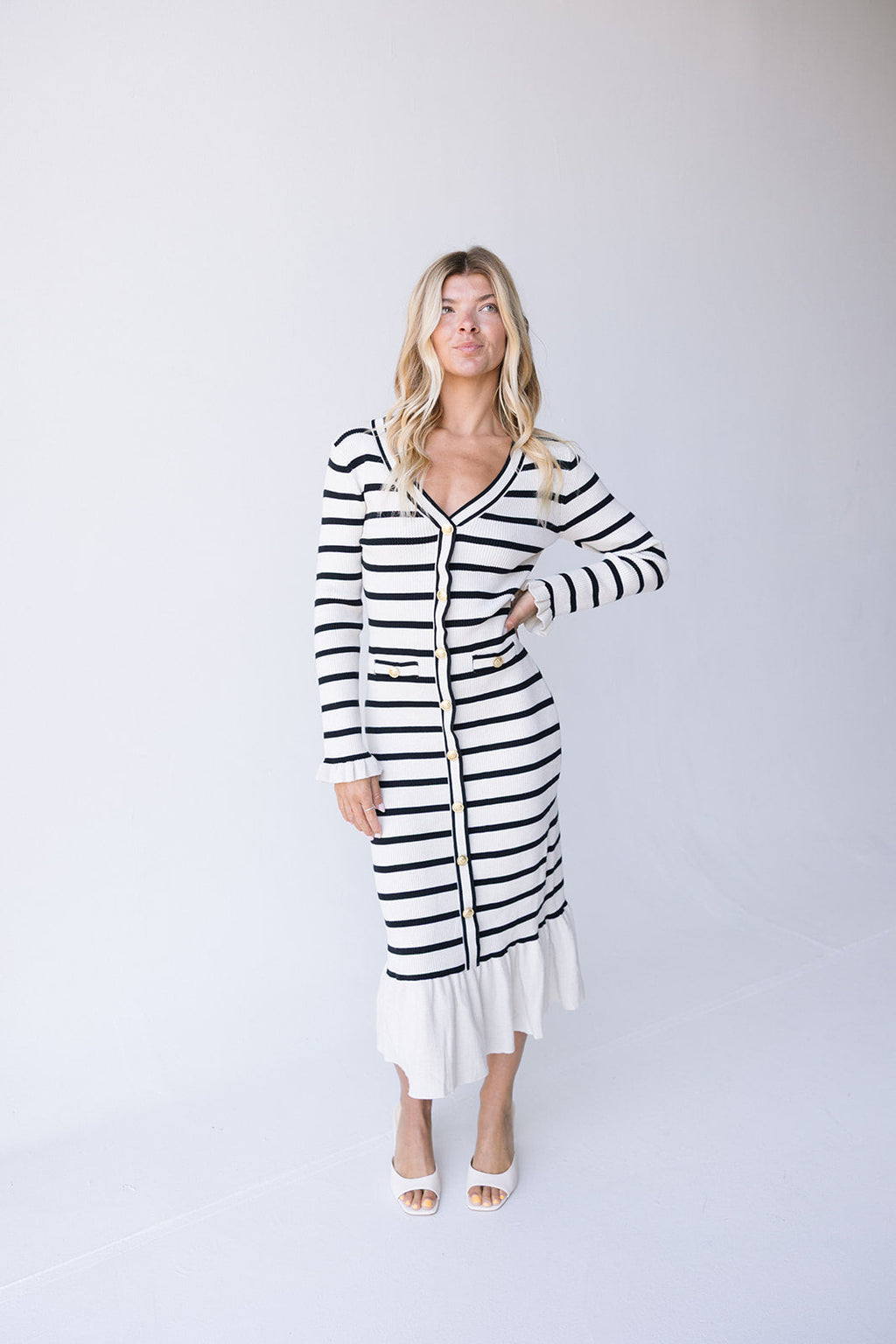 Gia Striped Knit Midi Dress - Sand/Back