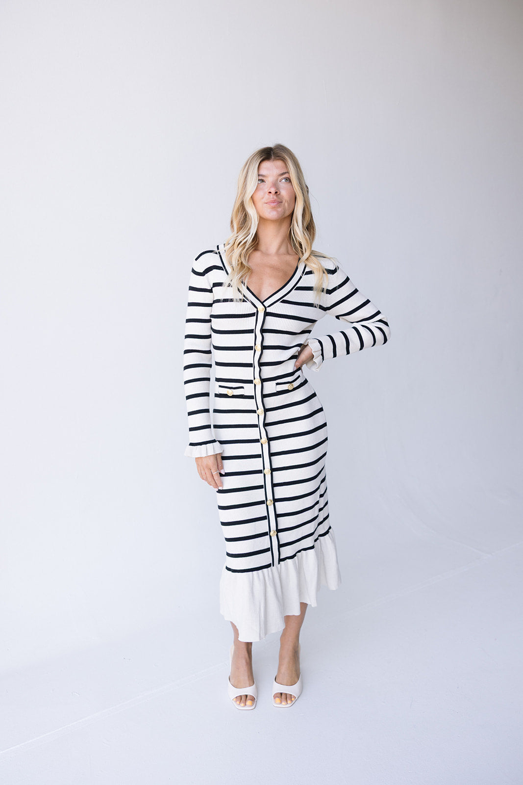 Gia Striped Knit Midi Dress - Sand/Back