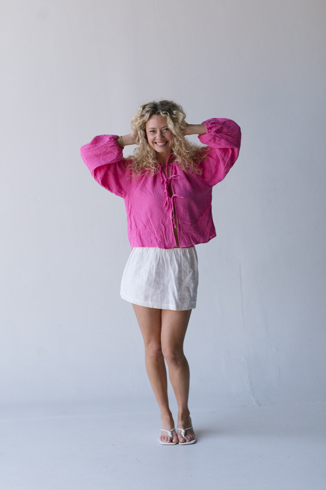 Zoey Tie Front Long Sleeve Top - Hot Pink